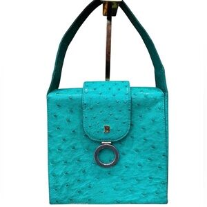 Vintage Bally Ostrich Leather Top Handle Bag – Made in Germany – Jewel Teal